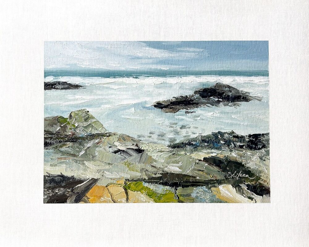 8x10 Maine Original Oil Painting Seascape Atlantic Ocean Coastal Rock Art Signed